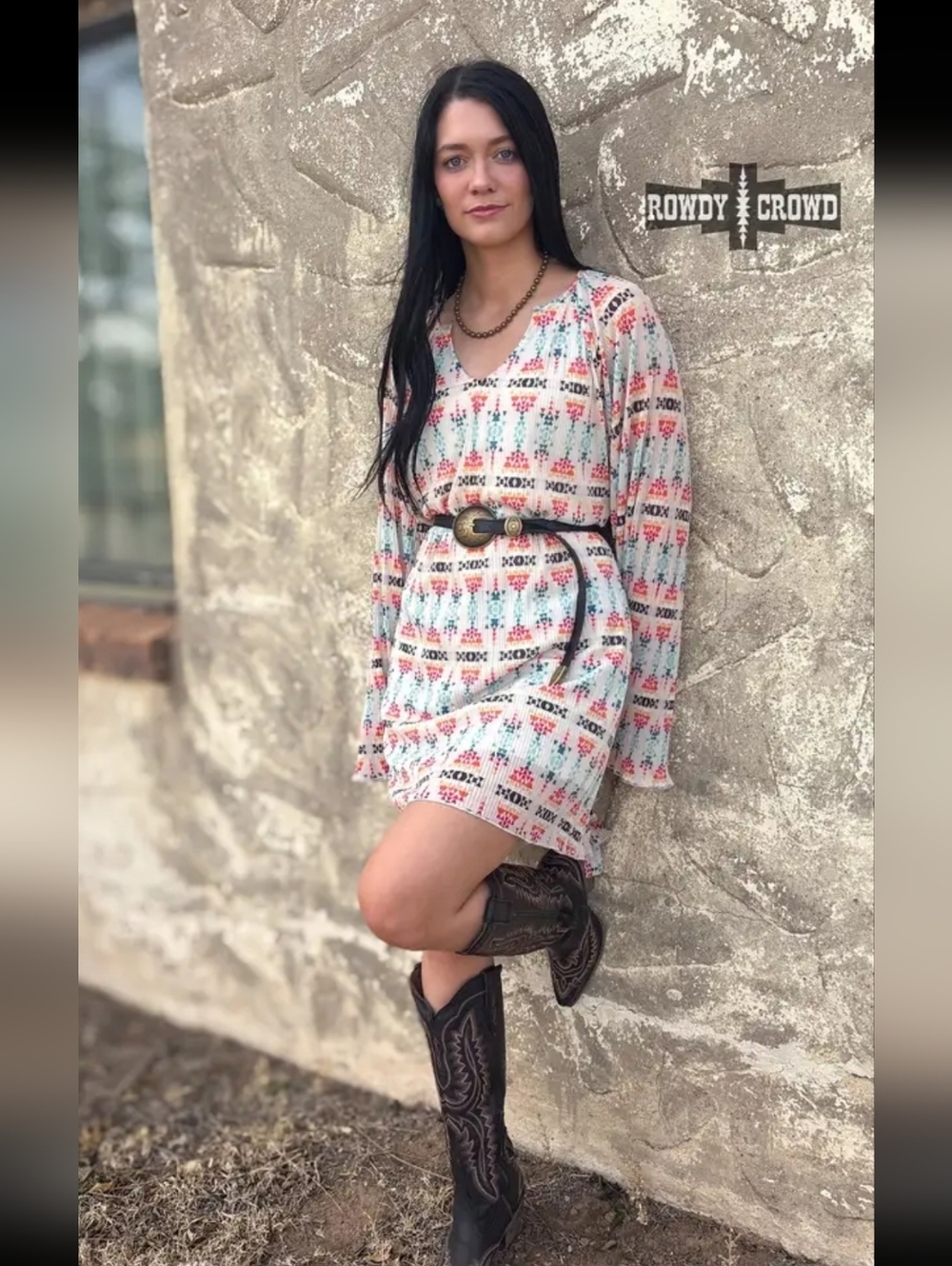 NWT White And Turquoise Western Aztec Patterned Dress